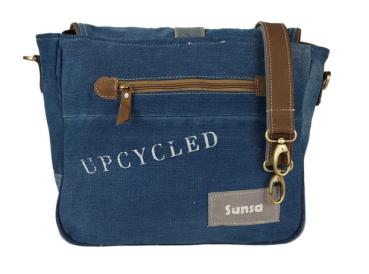Preview: Sunsa Canvas Damen Messengertasche, recycelte Jeans Umhängetasche